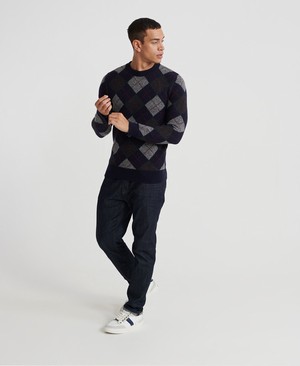 Superdry Academy Argyle Crew Neck Férfi Ugró Sötétkék | JAIXW0913